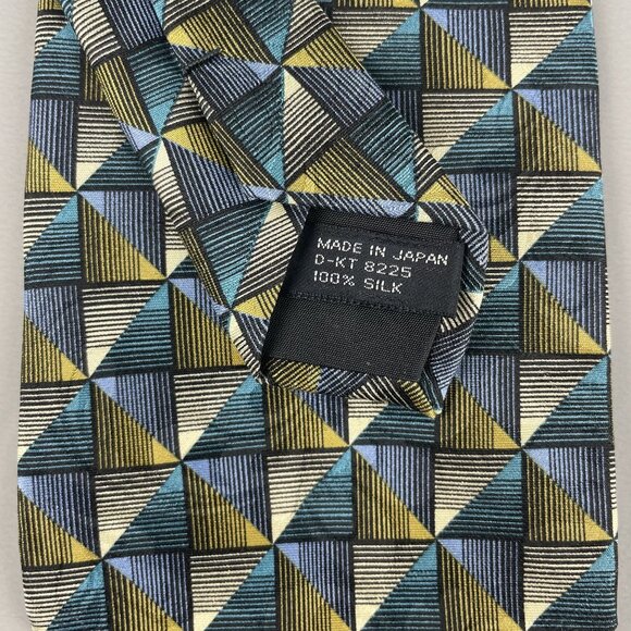 Jhane Barnes Geometric Silk Tie Blue & Gold Made in Japan - Picture 8 of 11